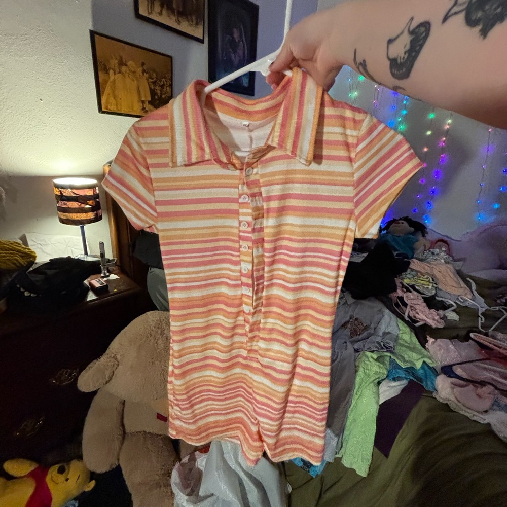 Striped women’s Polo romper  - Pink and Orange